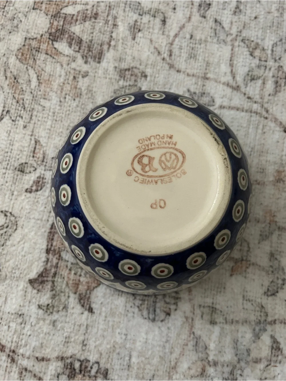 Handmade Polish Pottery Ceramic bowl ceramika artystyczna bowl Blue Green Leaves